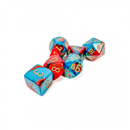 Dice Set 7 Gemini Red-Teal/Gold i gruppen SELSKABSSPIL / Tilbehør / Terninger & tilbehør hos Spelexperten (CHX26462)