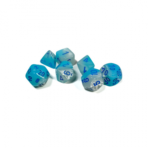 Dice Set 7 Gemini Turquoise-White/Blue Luminary i gruppen SELSKABSSPIL / Tilbehør / Terninger & tilbehør hos Spelexperten (CHX26465)