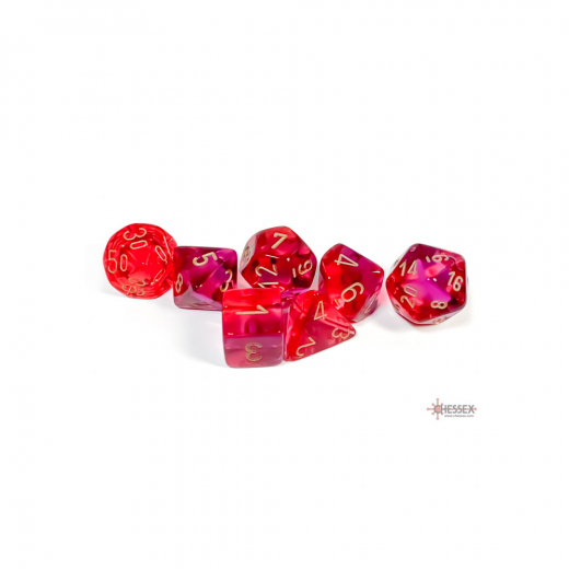 Dice Set 7 Gemini Translucent Red-Violet/Gold i gruppen SELSKABSSPIL / Tilbehør / Terninger & tilbehør hos Spelexperten (CHX26467)