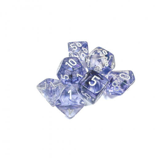 Dice Set 7 Nebula Black/White i gruppen SELSKABSSPIL / Tilbehør / Terninger & tilbehør hos Spelexperten (CHX27408)