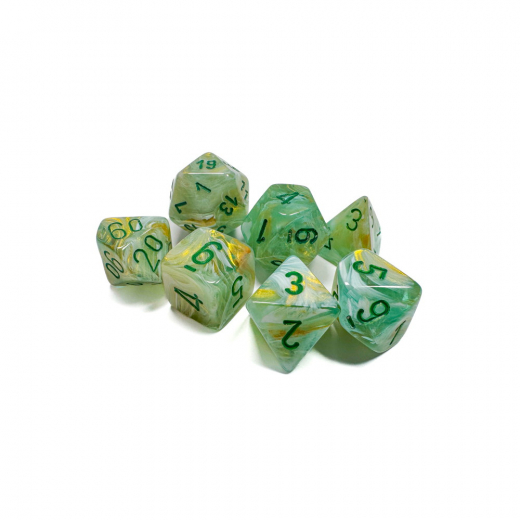 Dice Set 7 Marble Green/Dark Green i gruppen SELSKABSSPIL / Tilbehør / Terninger & tilbehør hos Spelexperten (CHX27409)
