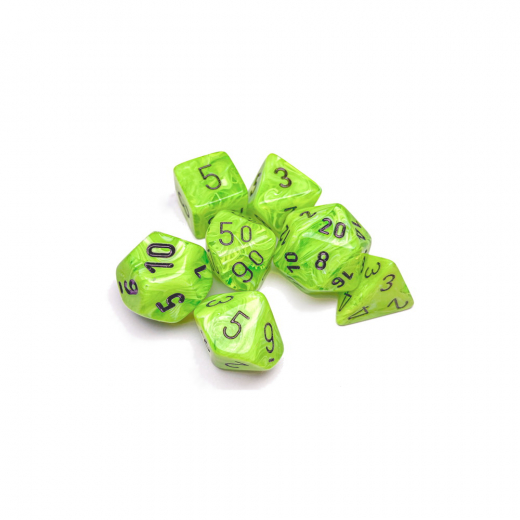 Dice Set 7 Vortex Bright Green/Black i gruppen SELSKABSSPIL / Tilbehør / Terninger & tilbehør hos Spelexperten (CHX27430)