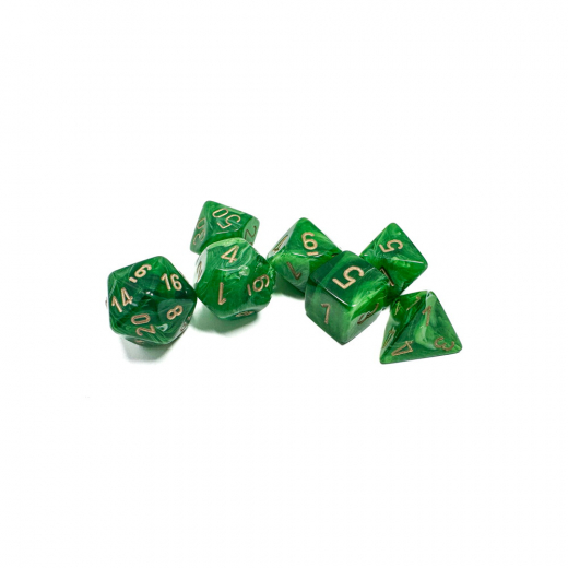 Dice Set 7 Vortex Green/Gold i gruppen SELSKABSSPIL / Tilbehør / Terninger & tilbehør hos Spelexperten (CHX27435)