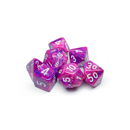 Dice Set 7 Festive Violet/White i gruppen SELSKABSSPIL / Tilbehør / Terninger & tilbehør hos Spelexperten (CHX27457)