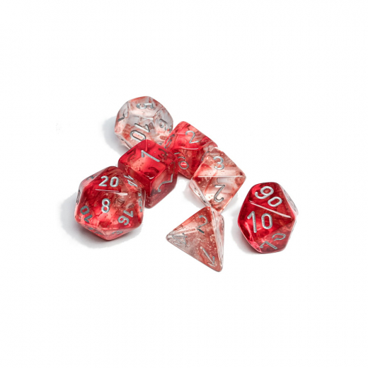 Dice Set 7 Nebula Red/Silver Luminary i gruppen SELSKABSSPIL / Tilbehør / Terninger & tilbehør hos Spelexperten (CHX27554)