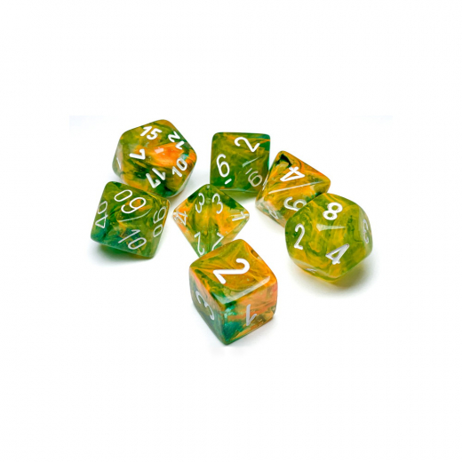Dice Set 7 Nebula Spring/White Luminary i gruppen SELSKABSSPIL / Tilbehør / Terninger & tilbehør hos Spelexperten (CHX27555)