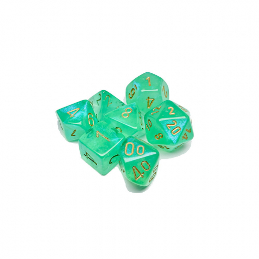 Dice Set 7 Borealis Light Green/Gold i gruppen SELSKABSSPIL / Tilbehør / Terninger & tilbehør hos Spelexperten (CHX27575)