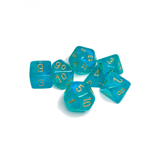 Dice Set 7 Borealis Teal/Gold Luminary i gruppen SELSKABSSPIL / Tilbehør / Terninger & tilbehør hos Spelexperten (CHX27585)