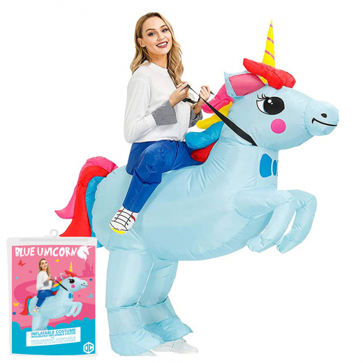 Oppustelig Blue Unicorn kostume i gruppen LEGETØJ / Maskerade / Maskerade kostumer hos Spelexperten (COS-LICORNE-BLUE)