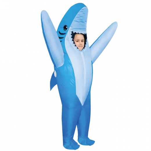 Oppusteligt Hajkostume Til Børn, Blåt i gruppen LEGETØJ / Maskerade / Halloween / Maskerade kostumer / Kostumer til børn hos Spelexperten (COS-SHARK-K-B)