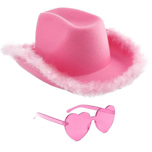 Lyserød Cowgirl Hat Og Briller i gruppen LEGETØJ / Maskerade / Halloween / Tilbehør Halloween hos Spelexperten (COW-G)
