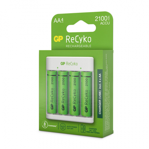 GP ReCyko Charger, incl. 4 AA 2100mAh NiMH-batteries i gruppen LEGETØJ / Batterier og opladere hos Spelexperten (GP-202233)