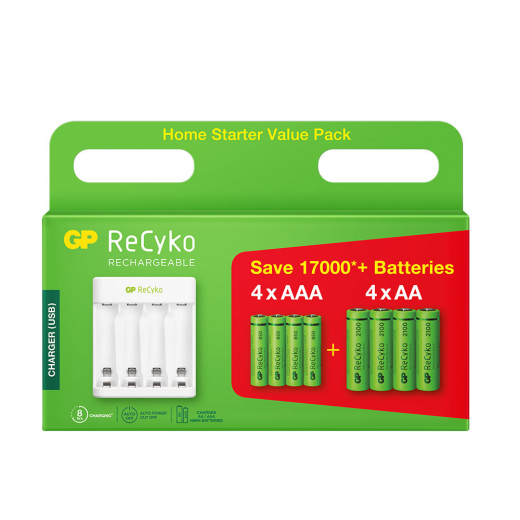 GP ReCyko Charger incl. 4 AA + 4 AAA NiMH-batteries i gruppen LEGETØJ / Batterier og opladere hos Spelexperten (GP-202258)