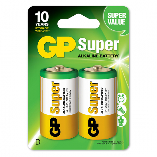 GP Super Alkaline D-battery, 13A/LR20, 2-pc i gruppen LEGETØJ / Batterier og opladere hos Spelexperten (GP-5501)