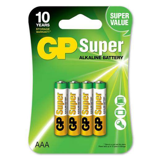 GP Super Alkaline AAA-battery, 24A/LR03, 4-pc i gruppen  hos Spelexperten (GP-5507)