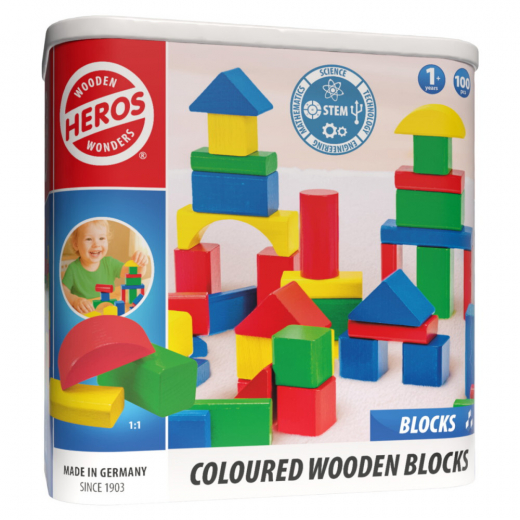 Wooden Wonders - Coloured Wooden Blocks 100 dele i gruppen LEGETØJ / Byggeklodser hos Spelexperten (HE0005)