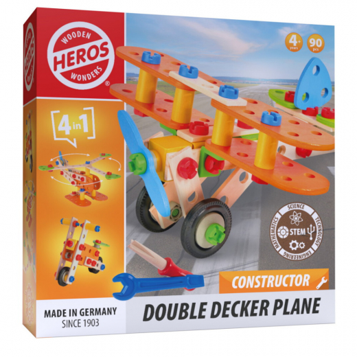 Wooden Wonders - Constructor Double Decker Plane 90 dele i gruppen LEGETØJ / Børne- & baby hos Spelexperten (HE0008)
