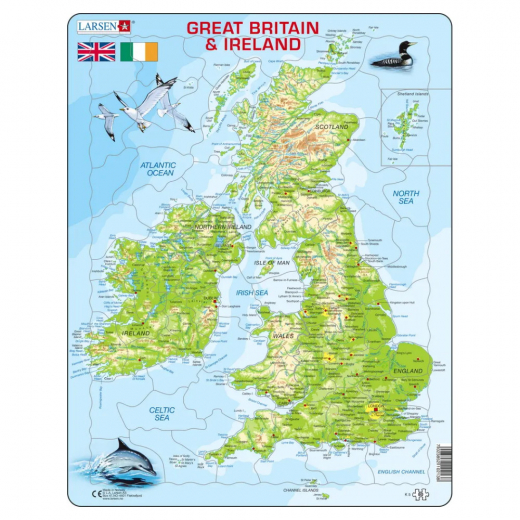 Larsen Pusslespil Great Britain & Ireland Topographic Map 80 Brikker i gruppen PUSLESPIL / Puslespil til børn hos Spelexperten (LA-K5-GB)