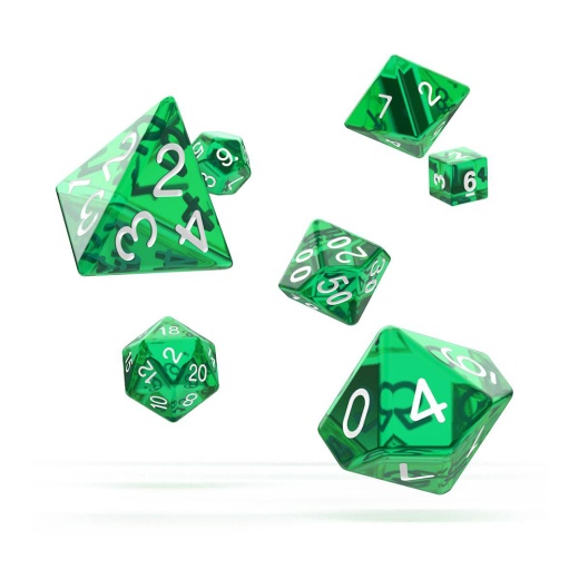 Oakie Doakie Dice RPG Set Translucent - Green 7 pack i gruppen SELSKABSSPIL / Tilbehør / Terninger & tilbehør hos Spelexperten (ODD500010)