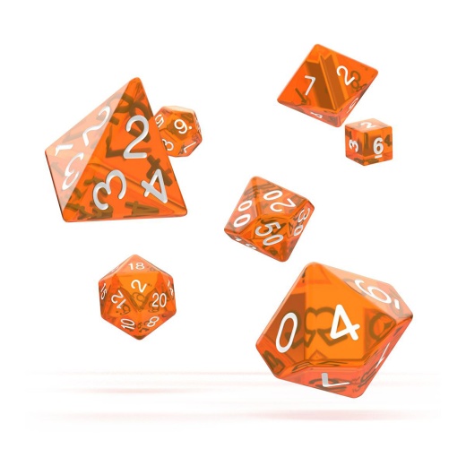 Oakie Doakie Dice RPG Set Translucent - Orange 7 pack i gruppen SELSKABSSPIL / Tilbehør / Terninger & tilbehør hos Spelexperten (ODD500014)