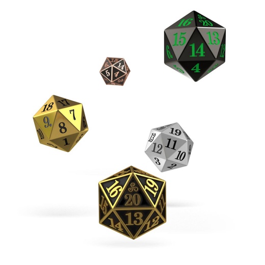 Oakie Doakie Dice D20 Spindown Dice Set - Metal 5 pack i gruppen SELSKABSSPIL / Tilbehør / Terninger & tilbehør hos Spelexperten (ODD600005)