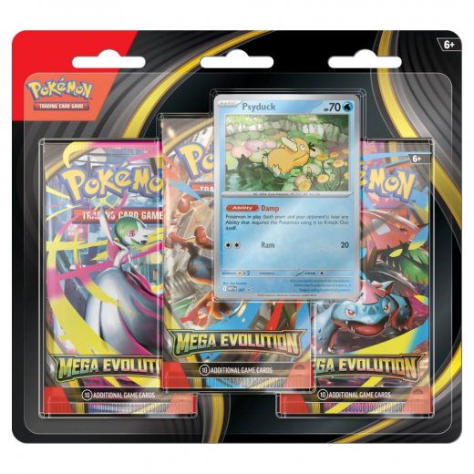 Pokémon TCG: Mega Evolution Boosters 3-Pack Psyduck i gruppen SELSKABSSPIL / Pokémon hos Spelexperten (POK10050-101-PSY)