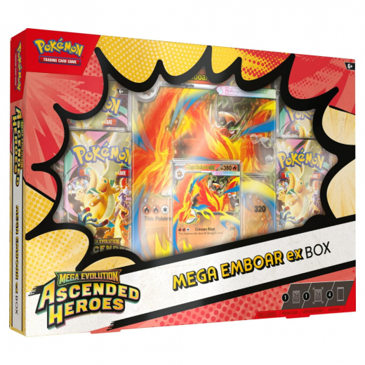 Pokémon TCG: Ascended Heroes - Mega Emboar ex Box i gruppen SELSKABSSPIL / Pokémon hos Spelexperten (POK10313-EMB)