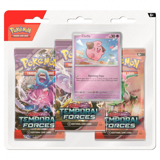 Pokémon TCG: Temporal Forces Boosters 3-Pack Cleffa + 4-Pocket Portfolio i gruppen SELSKABSSPIL / Pokémon hos Spelexperten (POK2905-CLE)