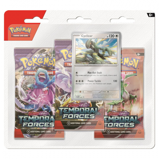 Pokémon TCG: Temporal Forces Boosters 3-Pack Cyclizar + 4-Pocket Portfolio i gruppen SELSKABSSPIL / Pokémon hos Spelexperten (POK2905-CYL)