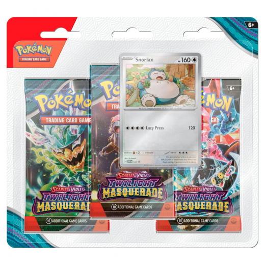 Pokémon TCG: Twilight Masquerade Boosters 3-Pack Snorlax i gruppen SELSKABSSPIL / Pokémon hos Spelexperten (POK85783-SNO)