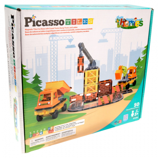 PicassoTiles Magnetic Tiles Byggeplads 50 Brikker i gruppen LEGETØJ / Byggeklodser / PicassoTiles hos Spelexperten (PTU06)