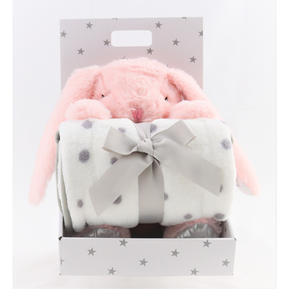 Fleecetæppe og tøjdyr Pink Rabbit