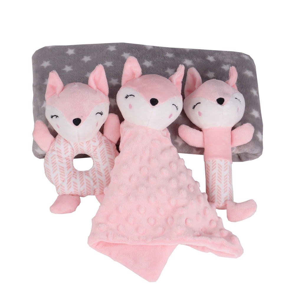 Fleecetæppe og tøjdyr Gavesæt Pink Fox