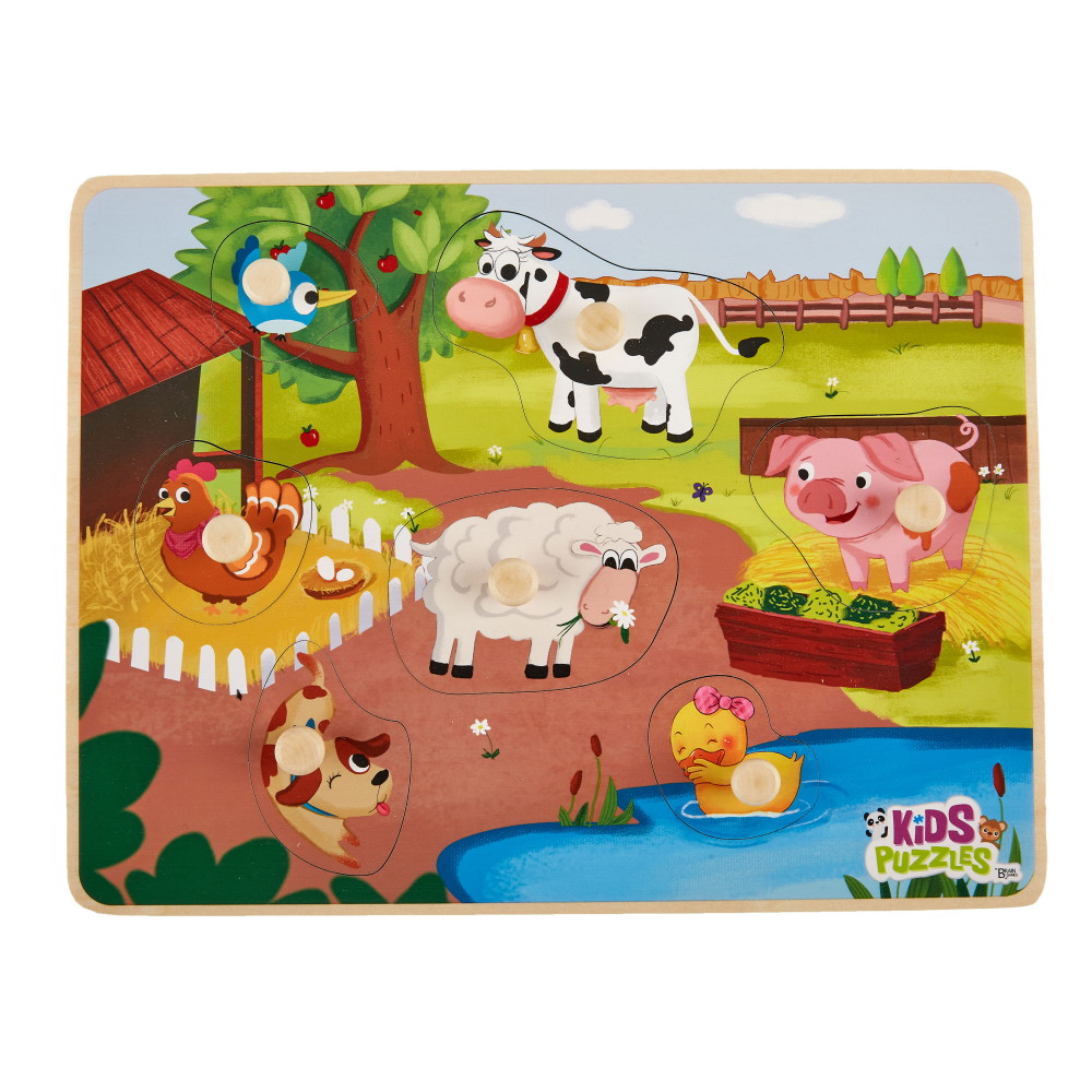 Knappuslespil: Bondegårdsdyr - 7 Brikker