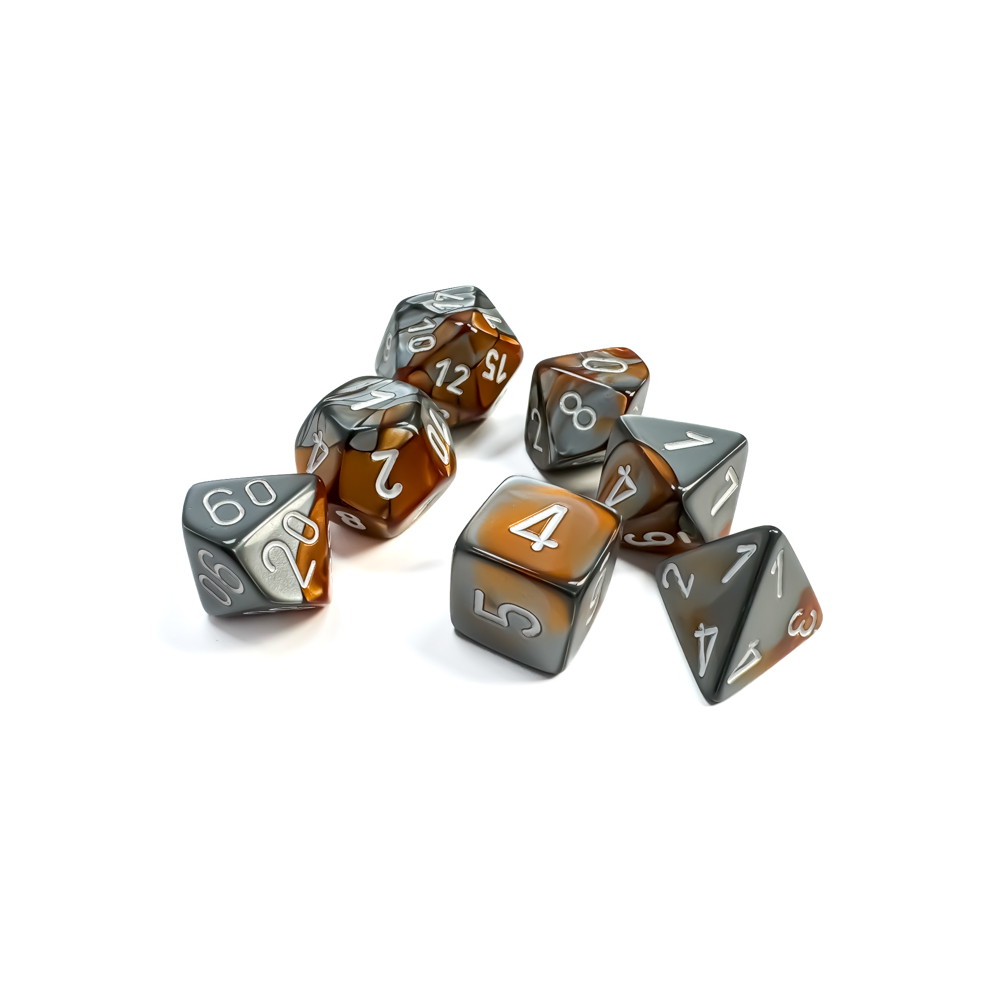 Dice Set 7 Gemini Copper-Steel/White