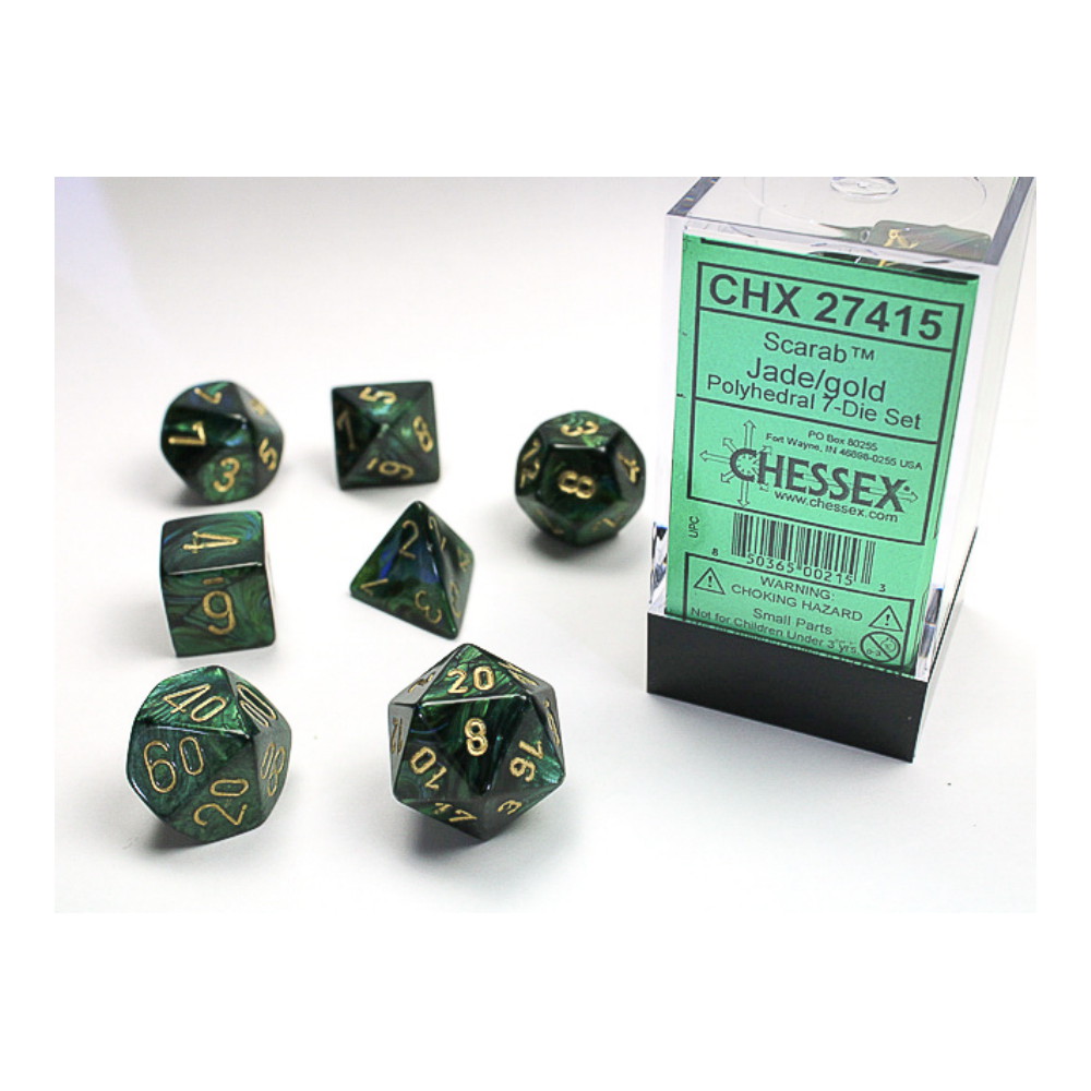 Dice Set 7 Scarab Jade/Gold