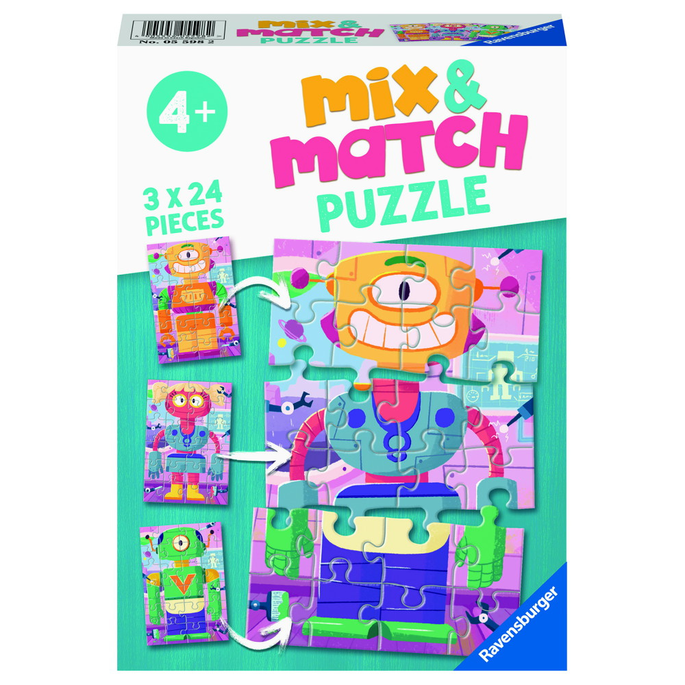 Ravensburger: Mix & Match Cute Robots 3x24 Brikker