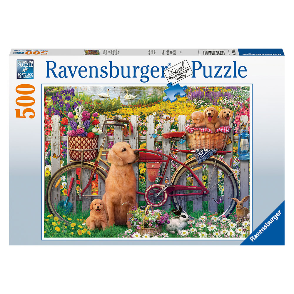 Ravensburger Cute dogs in the garden 500 Brikker