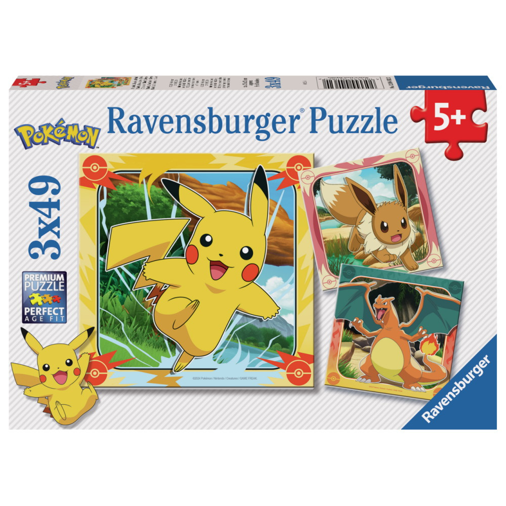 Ravensburger: Pikachu, Charizard and Eevee! 3x49 Brikker