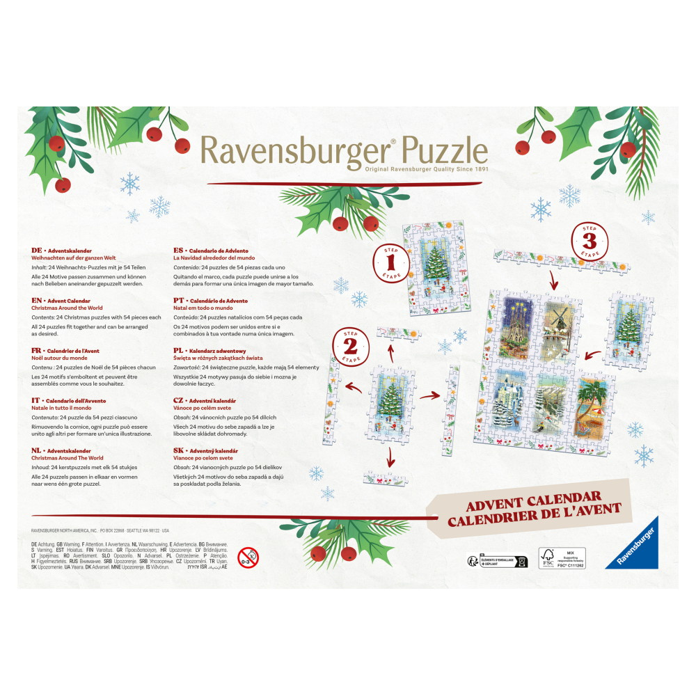 Ravensburger - Adventskalender Christmas Around the World 24 x 54 Brikker