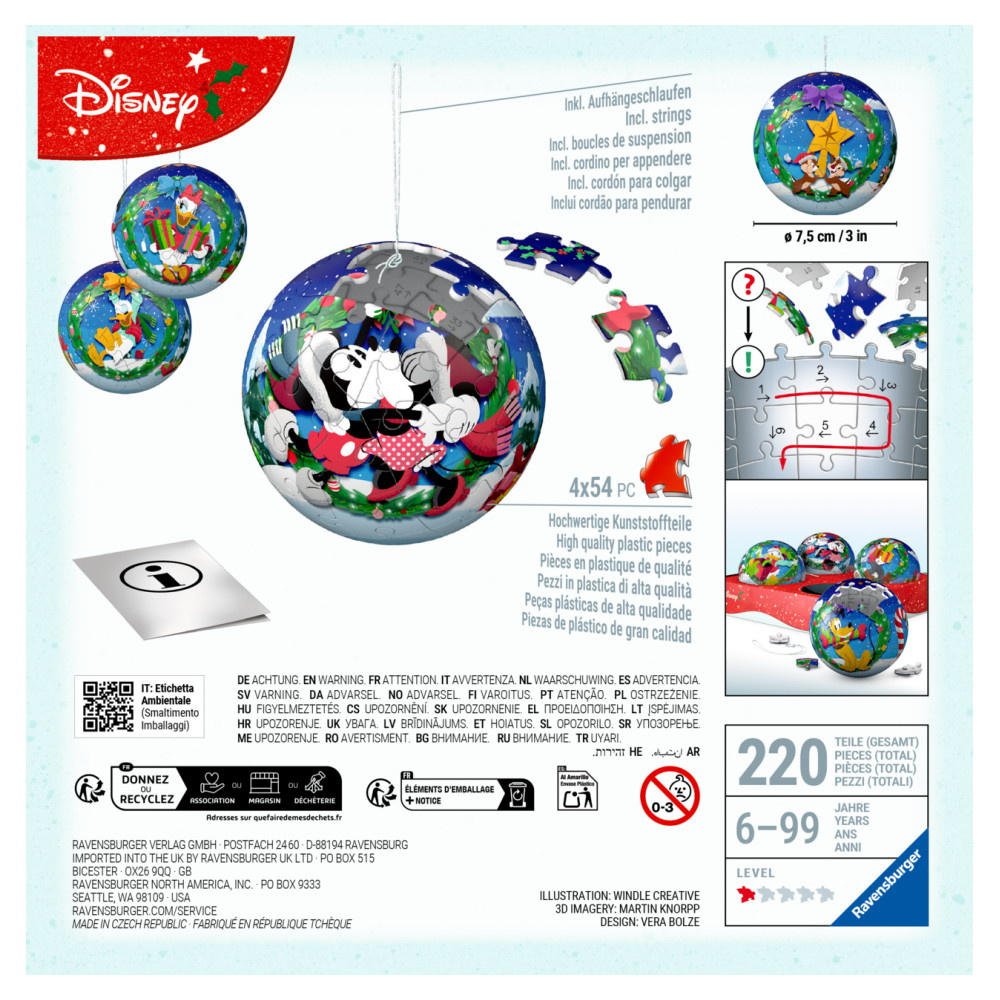 Ravensburger 3D - Disney Julekugler 4x54 brikker