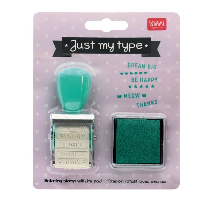 Just my type, rotary stamp with stamp pad