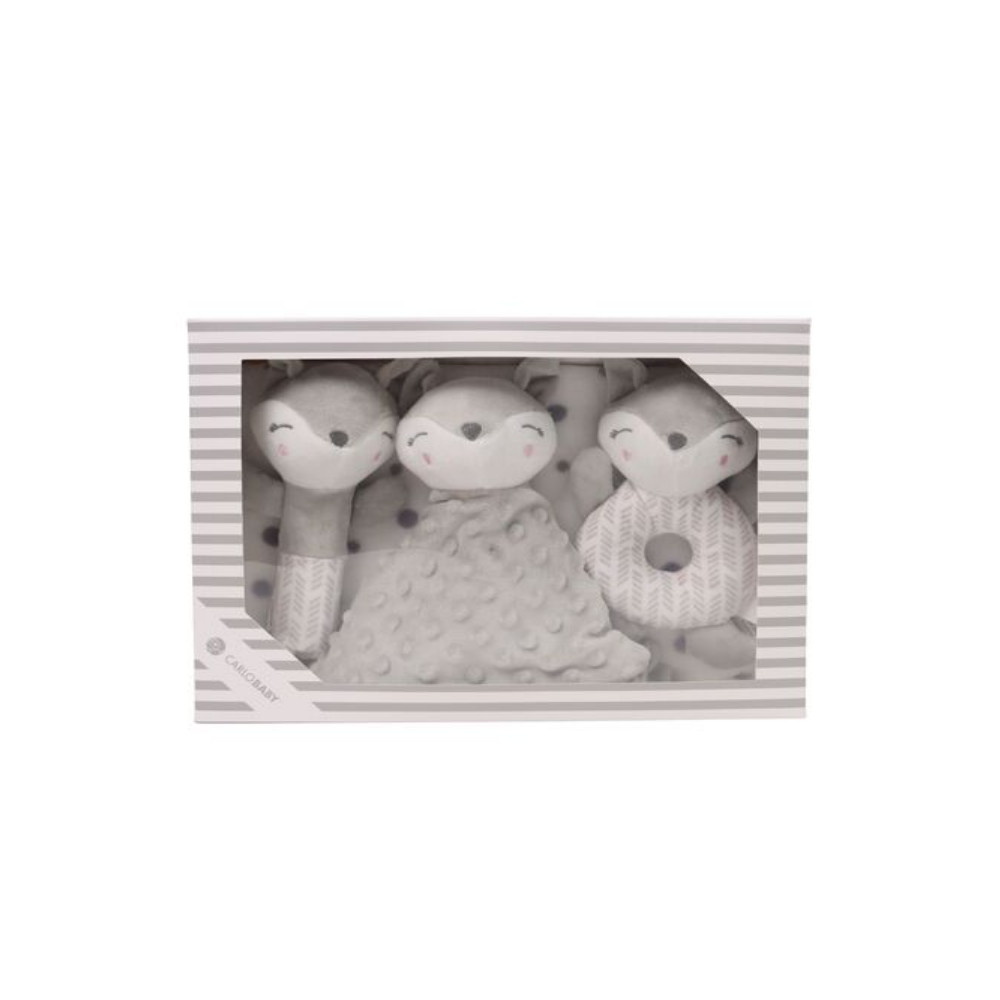 Fleece tæppe og udstoppede dyregavesæt Grå ræv