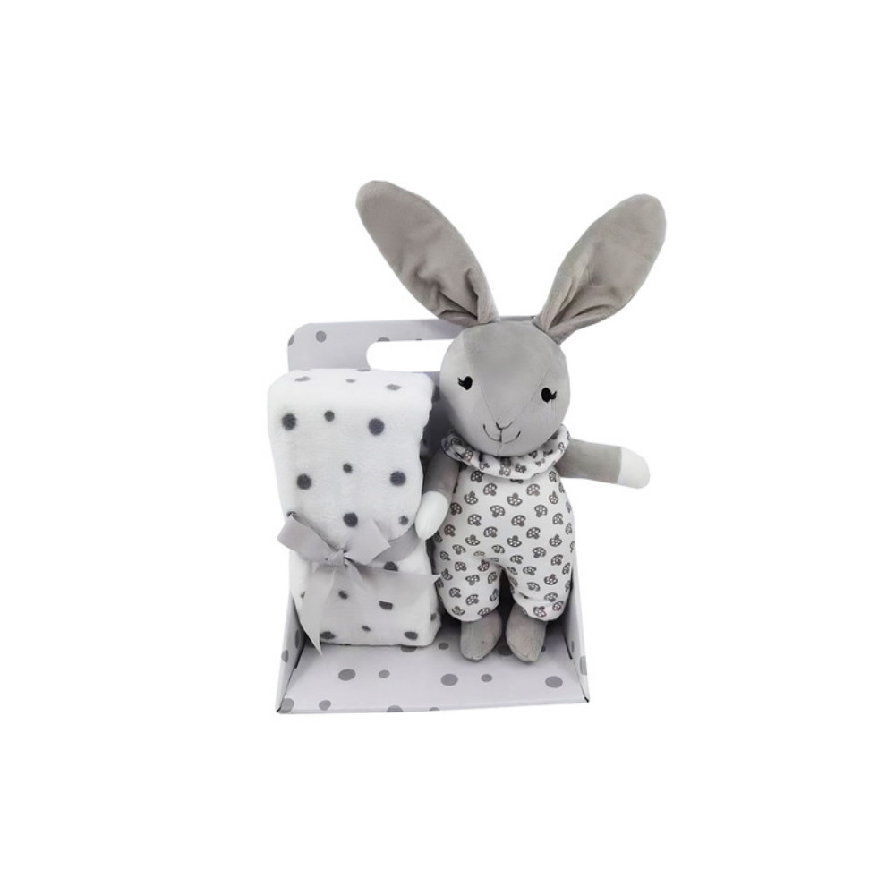 Fleecetæppe & blød kanin, grå velour