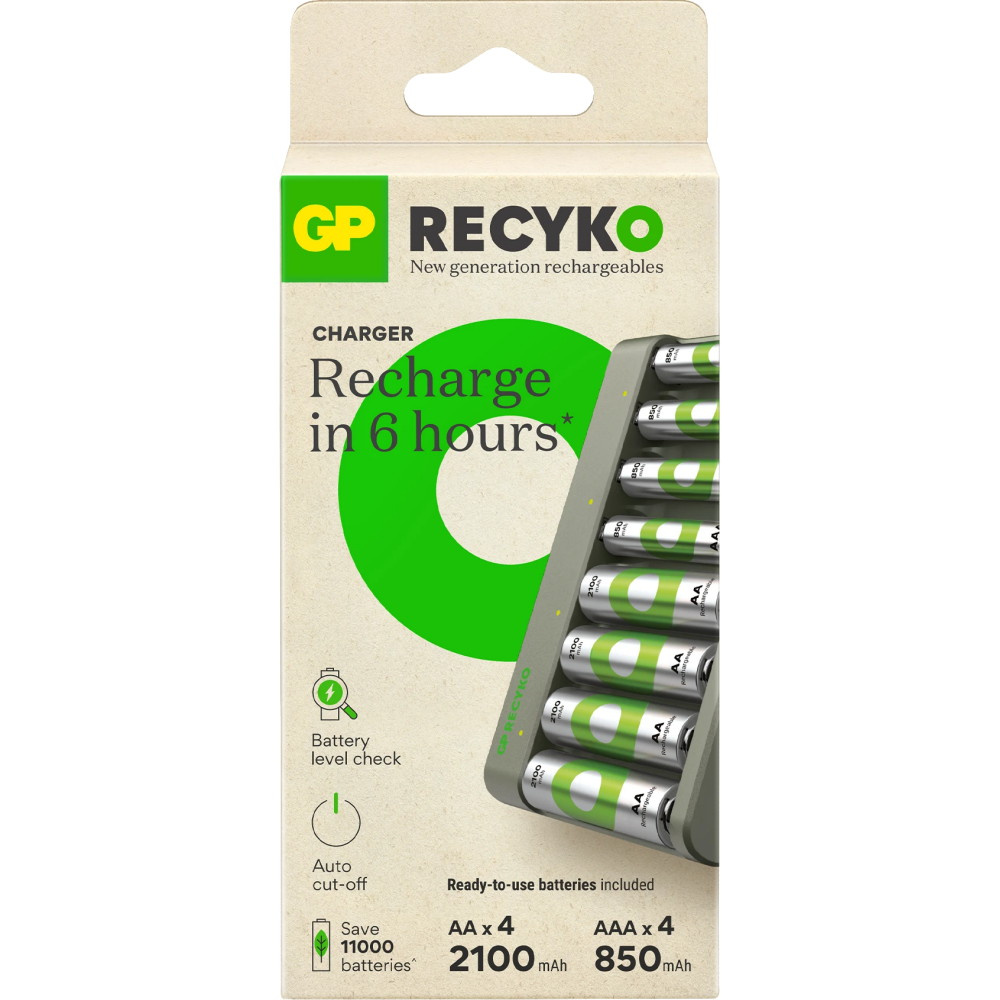 GP Recyko Econ Batterioplader inkl. 4xAA 2100mAh + 4xAAA 850mAh