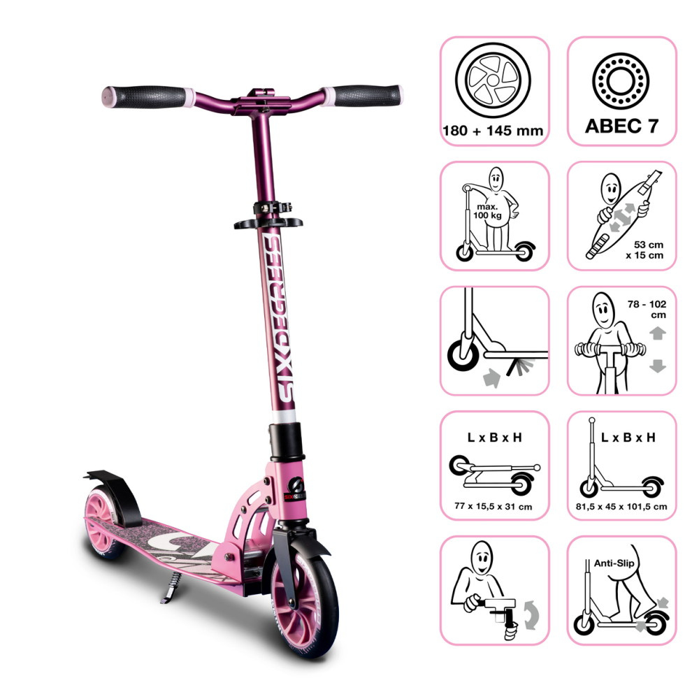 Six Degrees Aluminium Scooter Junior 180/145 mm Pink