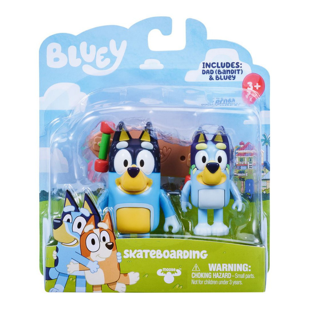 Bluey 2 pack figurer, Skateboarding