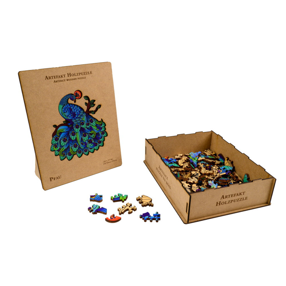 Artefakt Wooden Puzzle - Peacock 132 Brikker