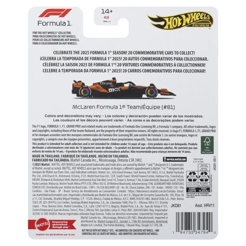 Hot Wheels F1 Racing Premium 1:64 McLaren