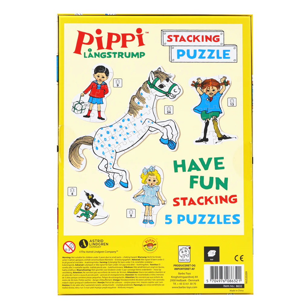 Pippi Stabling af puslespil 4, 9, 9, 13 og 34 Brikker